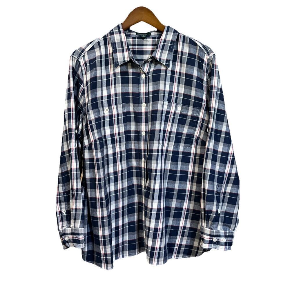 Lauren Ralph Lauren Jeans Flannel Shirt Womens Size 2X Blue Plaid Western Casual
